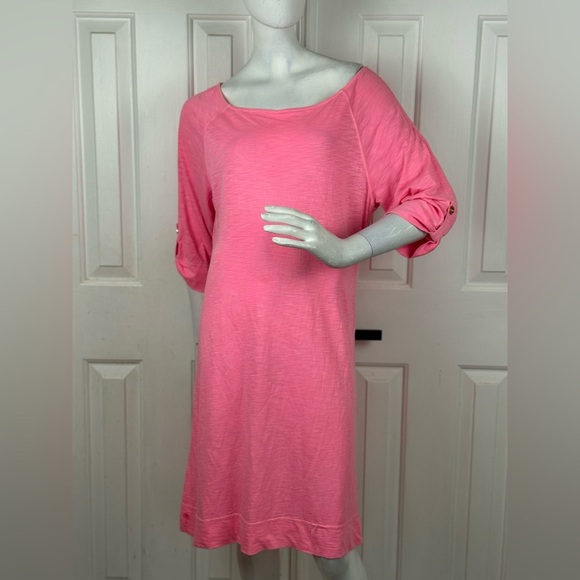Lilly Pulitzer Somerset Dress Pink Ruffle Sleeve Pima Cotton Size Large - Picture 1 of 16